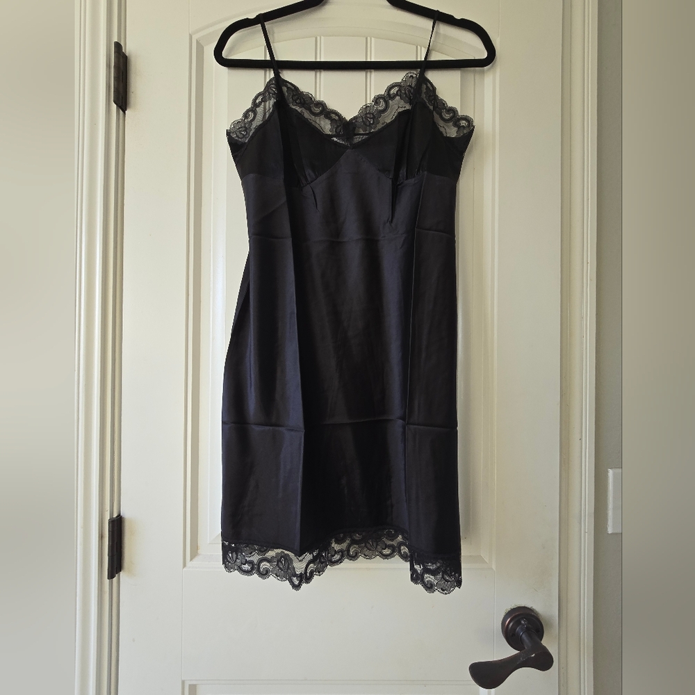 Nwot Trina Turk Silk Blend Lace Trim Slip Dress Black Sz M Minimalist Chic - Picture 3 of 11